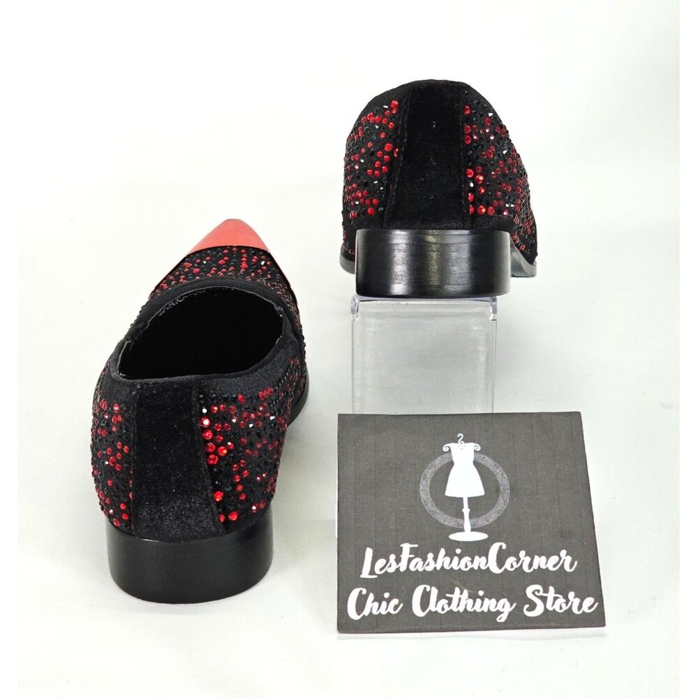 Bolano Men's Red/Black Leather Desta Dress Shoes Rhinestone Loafers Sz 7.5 1802 - Picture 6 of 16